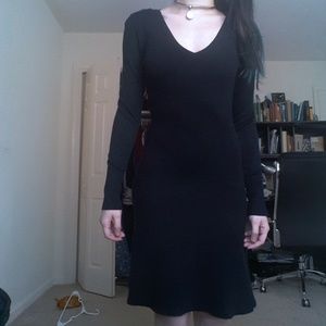 V neck black sweater dress